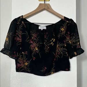 RIHOAS Black Blouse with  Floral Design